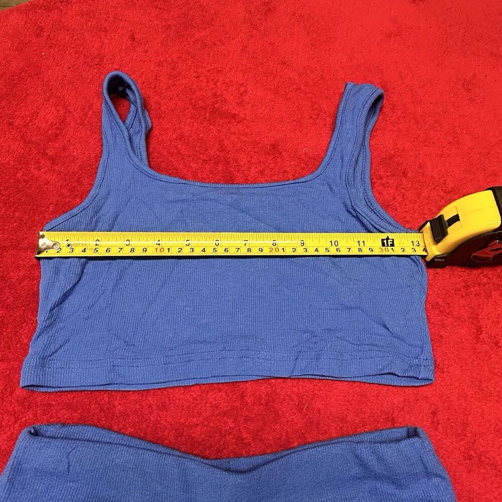 Blue Ribbed Lounge Set Crop Tank Shorts Co Ord XS - Picture 4 of 9